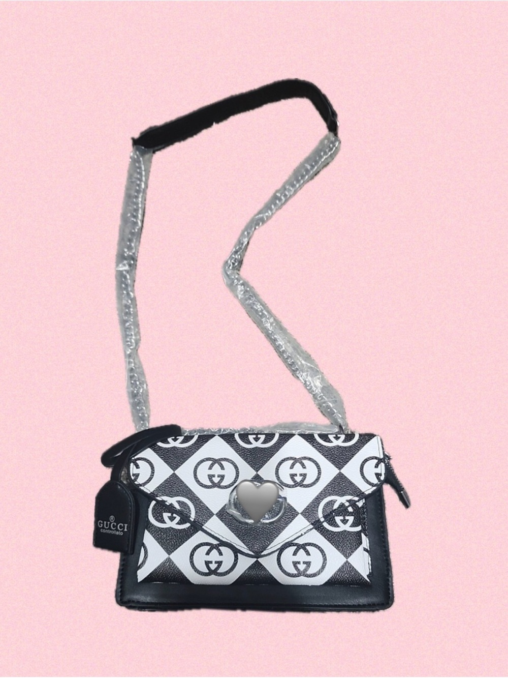 Black & White Double G Pattern Crossbody Bag